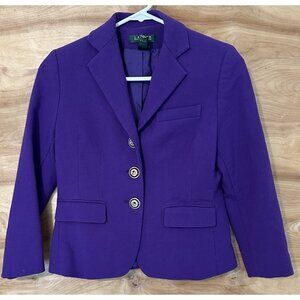 Vintage RALPH LAUREN Blazer Jacket 2P Petite WOOL BLEND  Single Breasted Purple